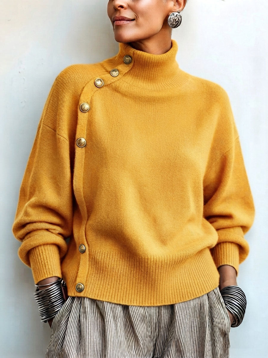 Fiona | Chic Elegant Asymmetrical Button Turtleneck Sweater