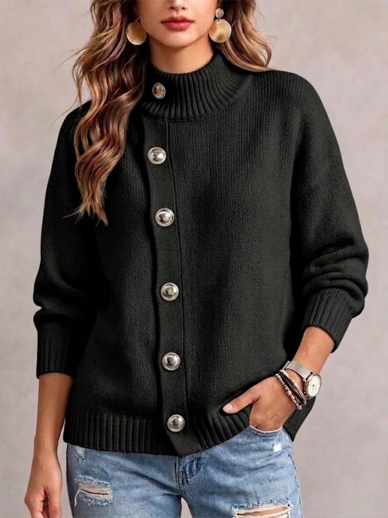 Sableine™ | Mock Neck Button Sweater
