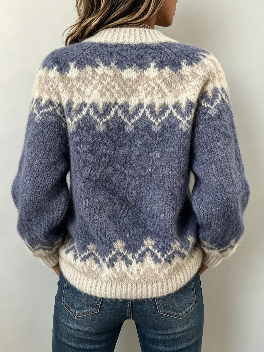 Norabelle™ | Fair Isle V-neck Knit Sweater