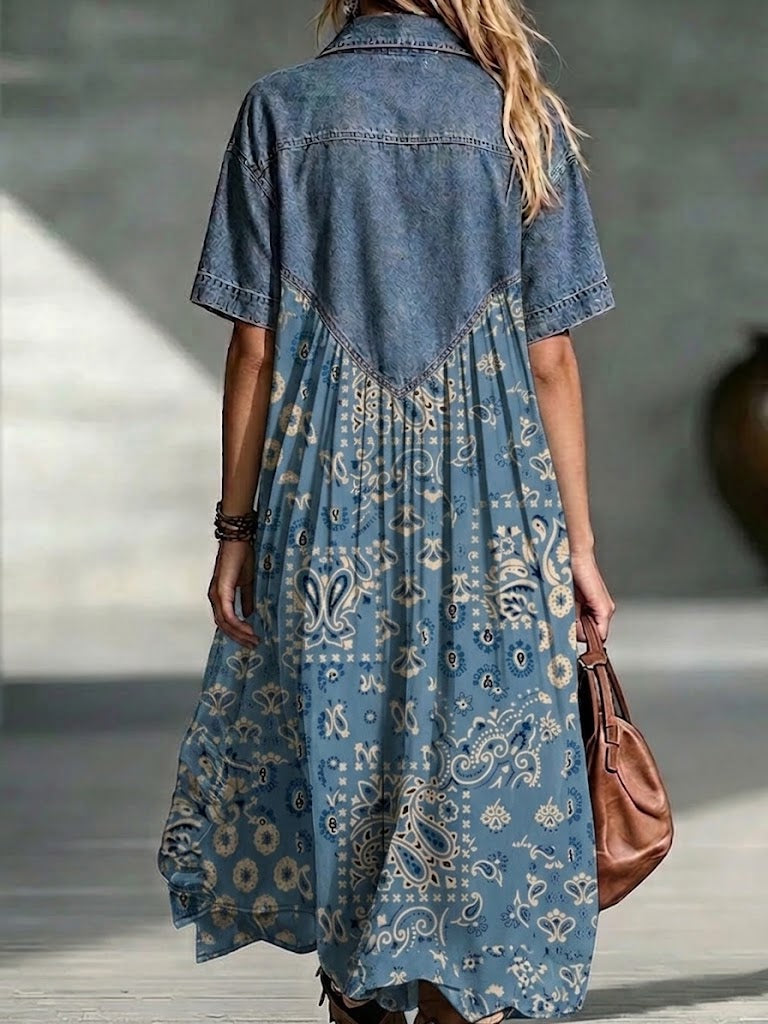 Nirvelle™ | Paisley-Print Paneled Midi Dress