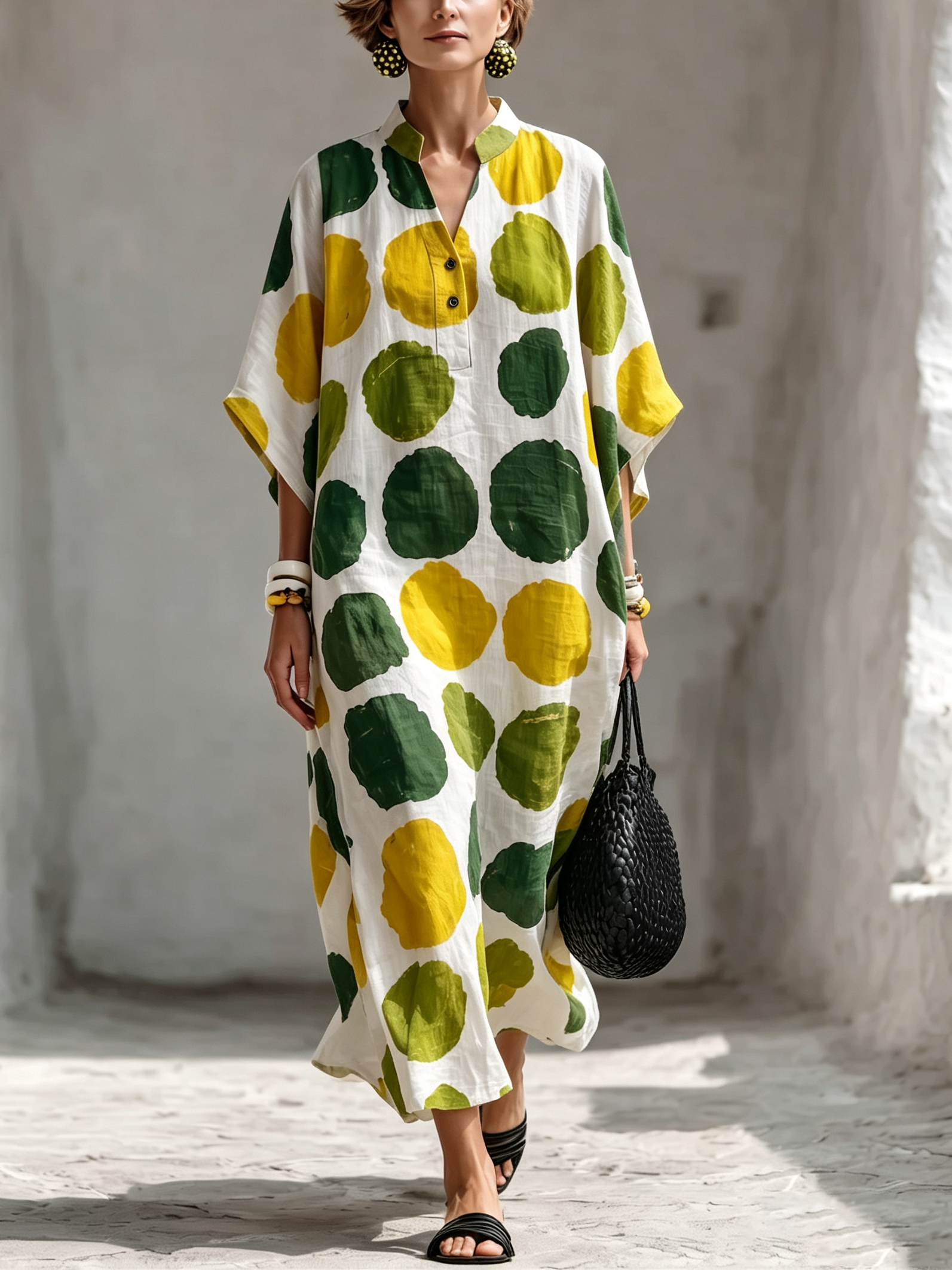 Galatea™ | Polka-Dot Kaftan Maxi Dress