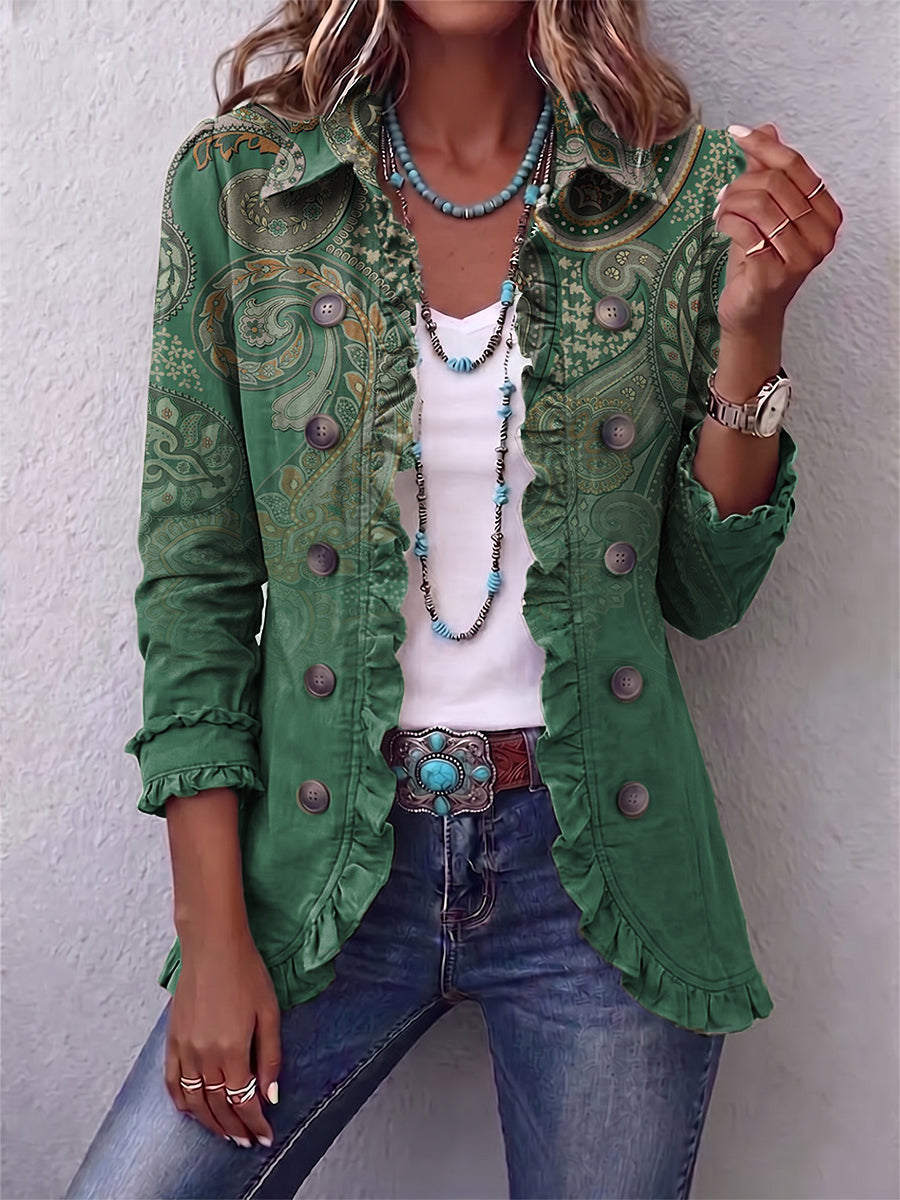 Jemara™ | Bohemian Paisley Print Ruffled Jacket