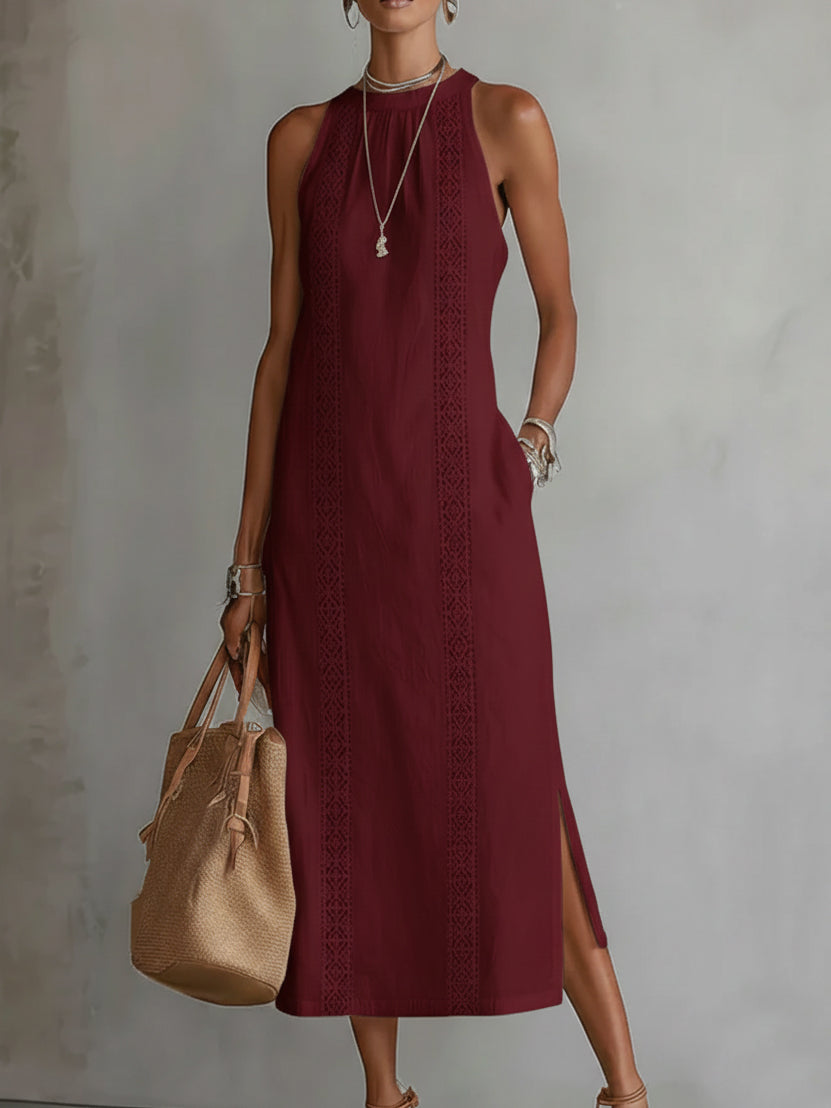 Valletta™ | Sleeveless Midi Dress with Mandarin Collar