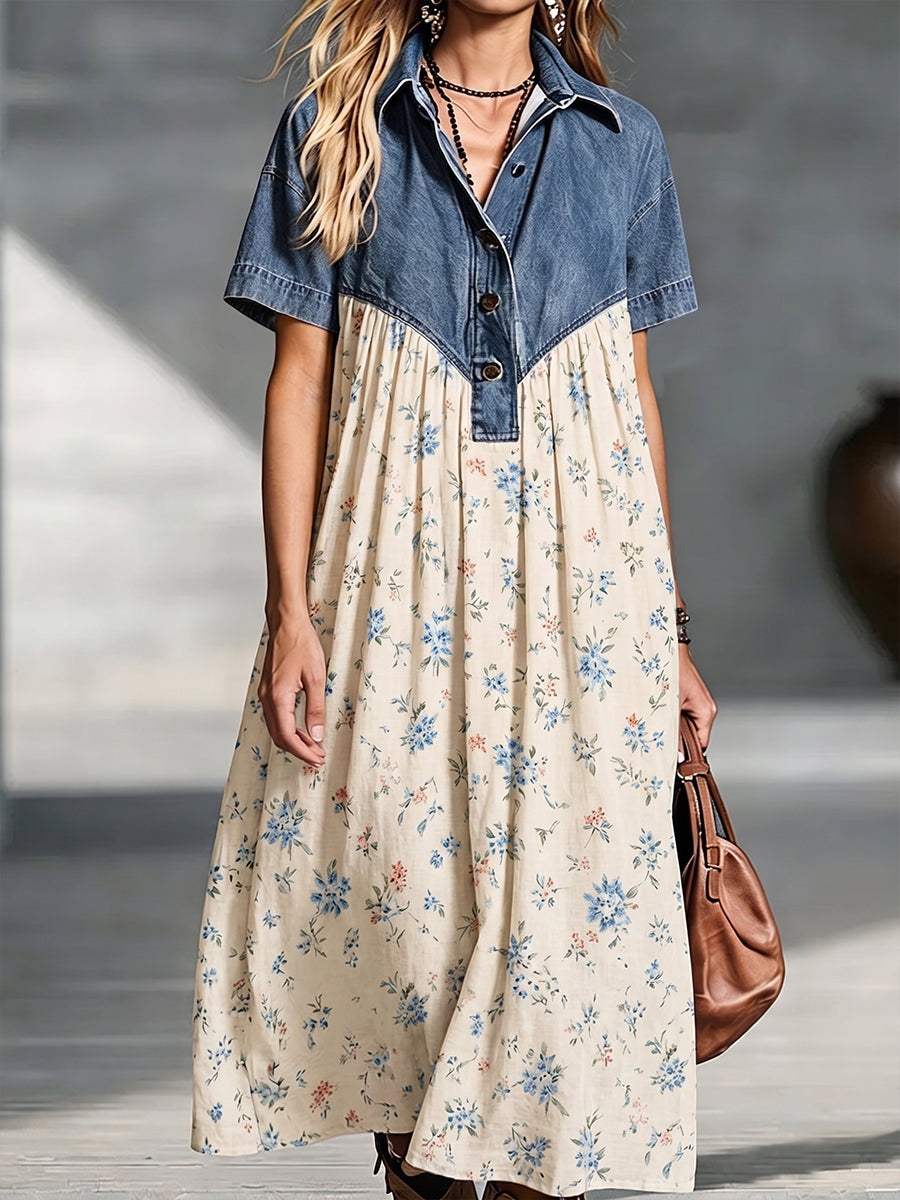 Bellrose™ | Vintage Spliced Floral Flowing Maxi Dress