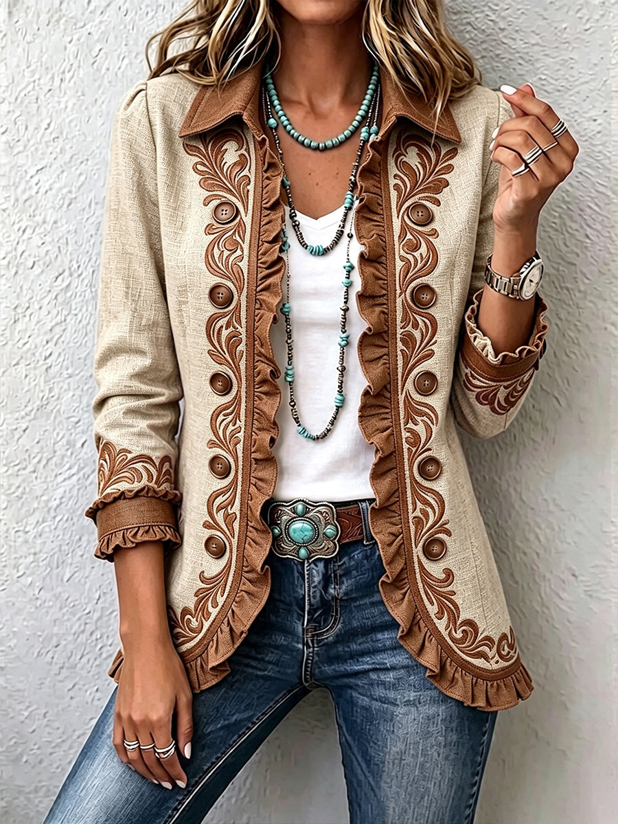 Women's Vintage Bohemian Floral Ruffled Jacket