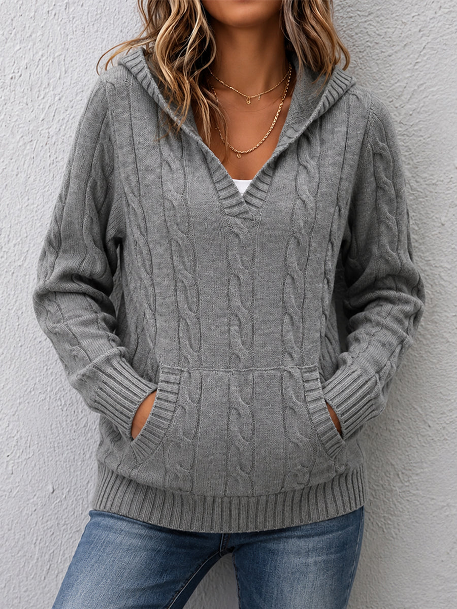 Corabelle™ | Cable-Knit V-neck Sweater With Hood
