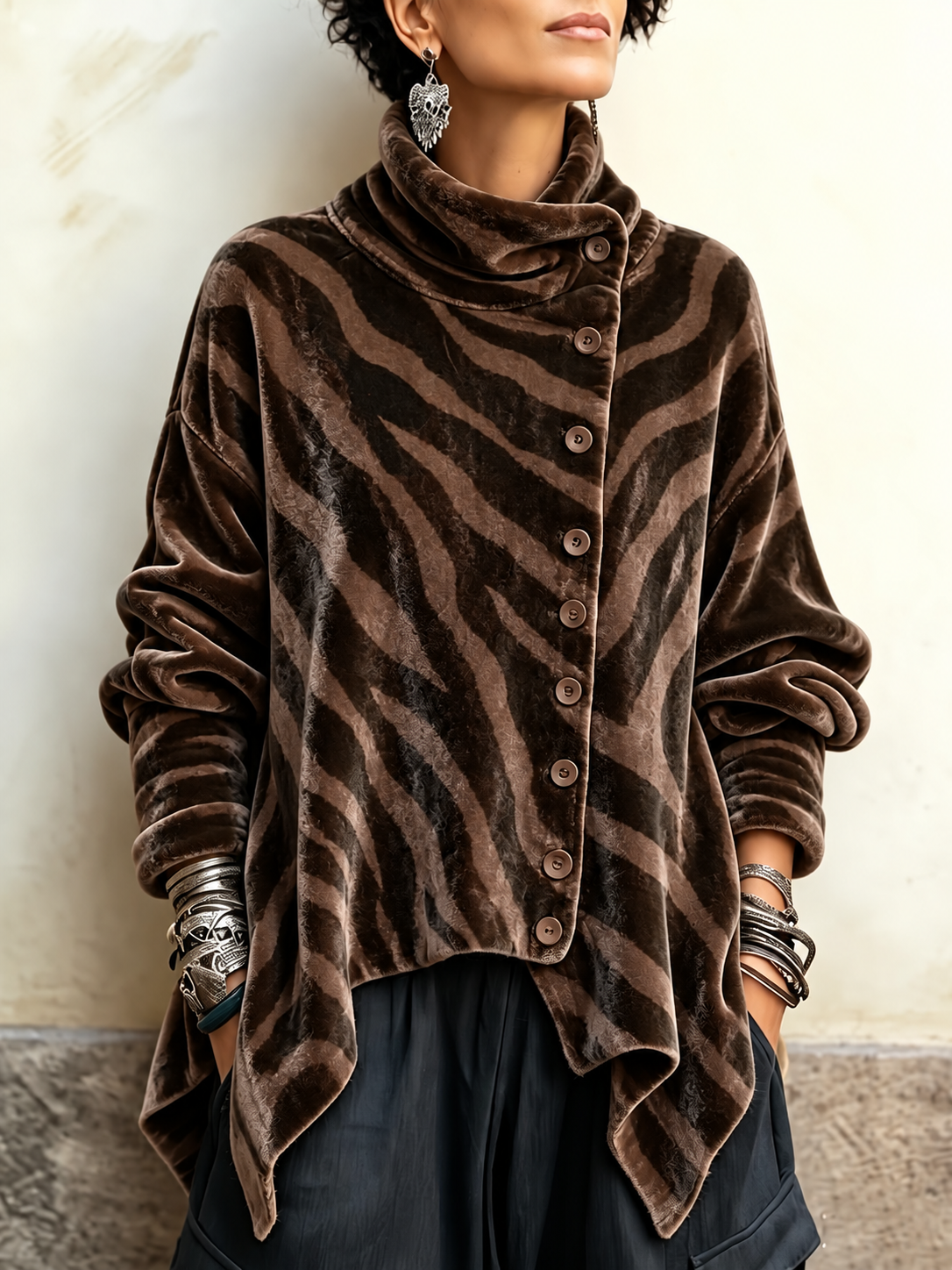 Tavora™ | Animal Stripe Cowl Neck Tunic Top
