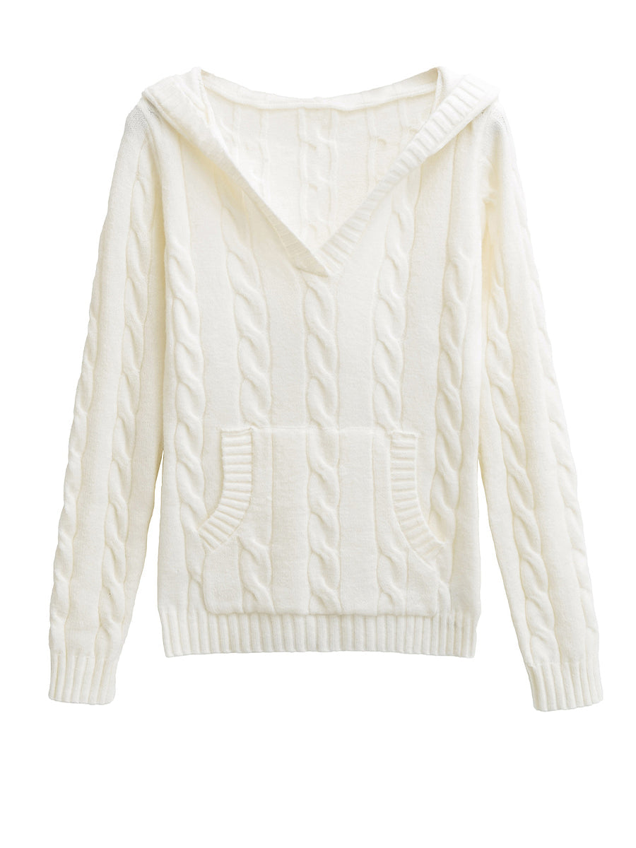Corabelle™ | Cable-Knit V-neck Sweater With Hood