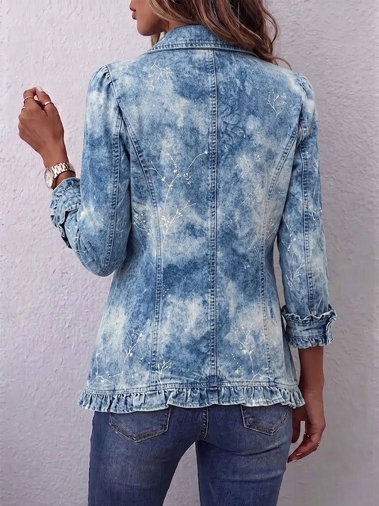 Jemison™ | Boho-Style Gradient Vintage Botanical Print Ruffle-Detail Jacket