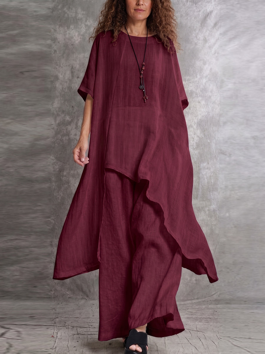 Taryn™ | Asymmetric Long Top & Wide-Leg Pants Two-Piece Set