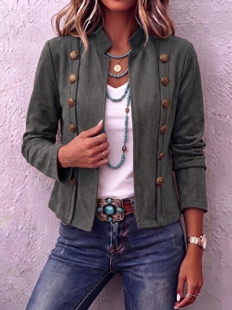 Navemore™ | Stand Collar Double-Breasted Vintage Cropped Jacket