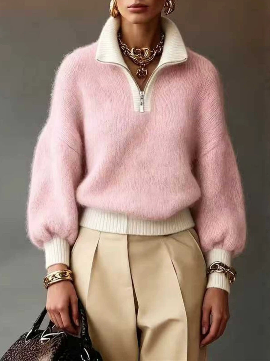 Nadia™ | Contrast-Trim Half-Zip Sweater