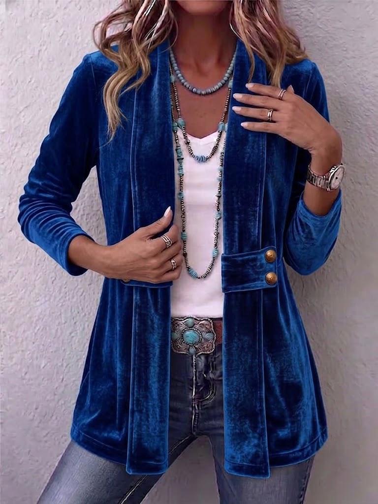 Women's Vintage Lapel Button-Accent Long Sleeve Open Front Jacket