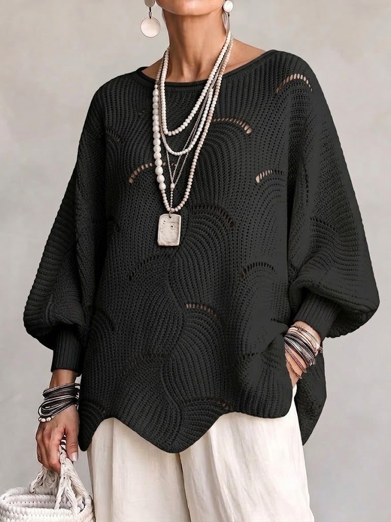 Katarina™ | Hollow Wave Pattern Loose Lantern Sleeve Knit Top