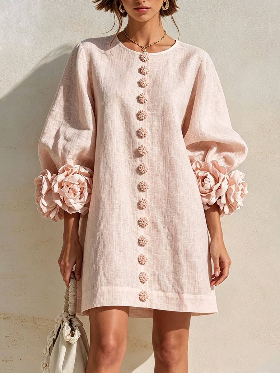 Katerine™ | 3D Floral Sleeve Mini Dress