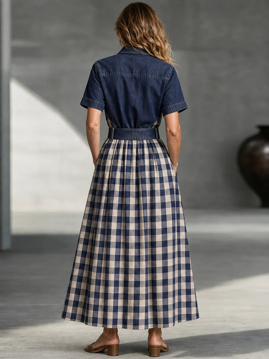 Meadowcroft™ | Vintage Yoke & Plaid Patchwork Shirt Dress With Belt