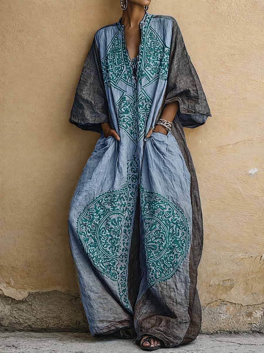 Guinevere™ | Vintage Print V-neck 3/4-sleeve Jumpsuit