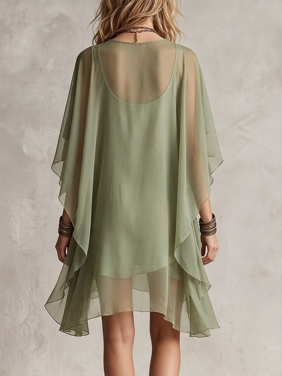 Moselle™ | V-Neck Butterfly Sleeve Loose Mini Dress