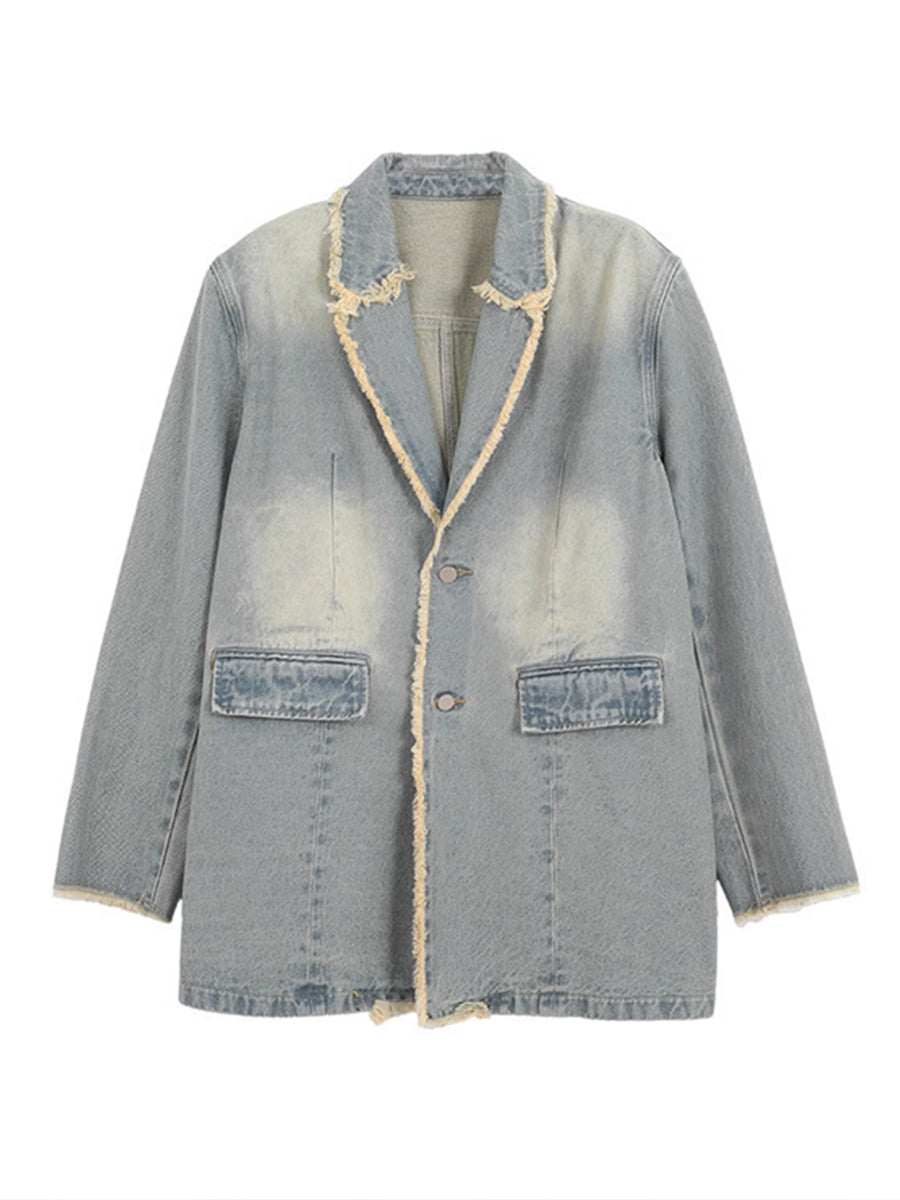 Women's Vintage-Style Oversized Blazer with Raw Edges