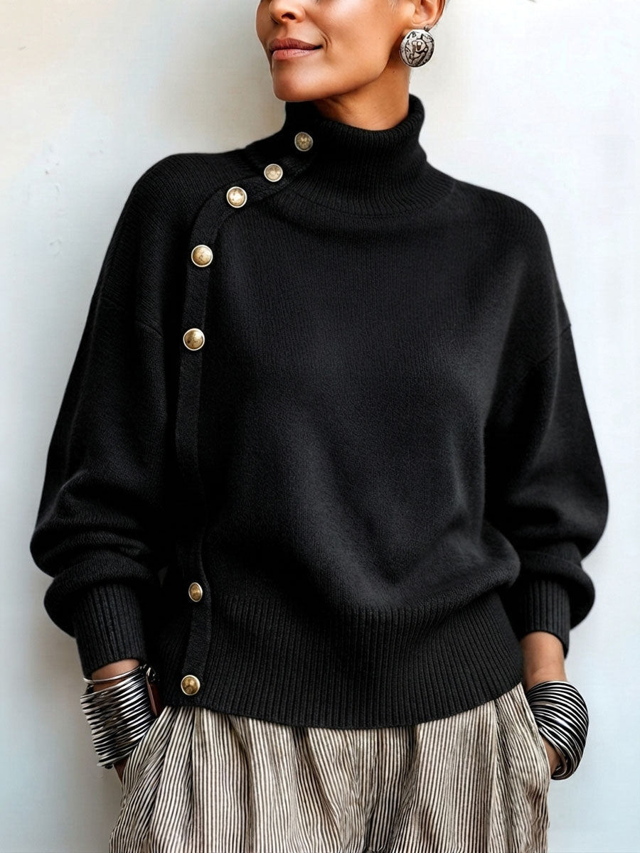 Fiona | Chic Elegant Asymmetrical Button Turtleneck Sweater