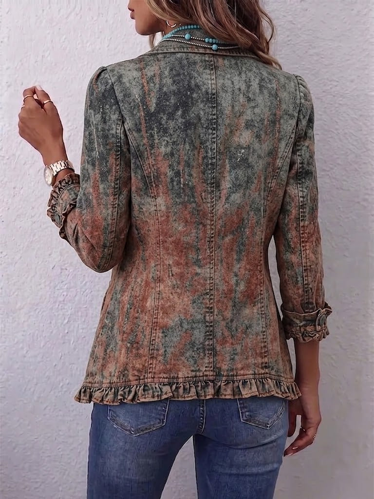 Women's Vintage Gradient Textured Print Ruffle Jacket