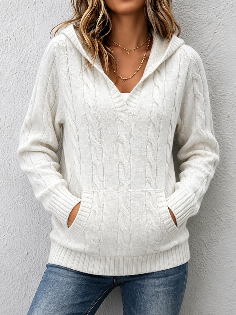 Corabelle™ | Cable-Knit V-neck Sweater With Hood