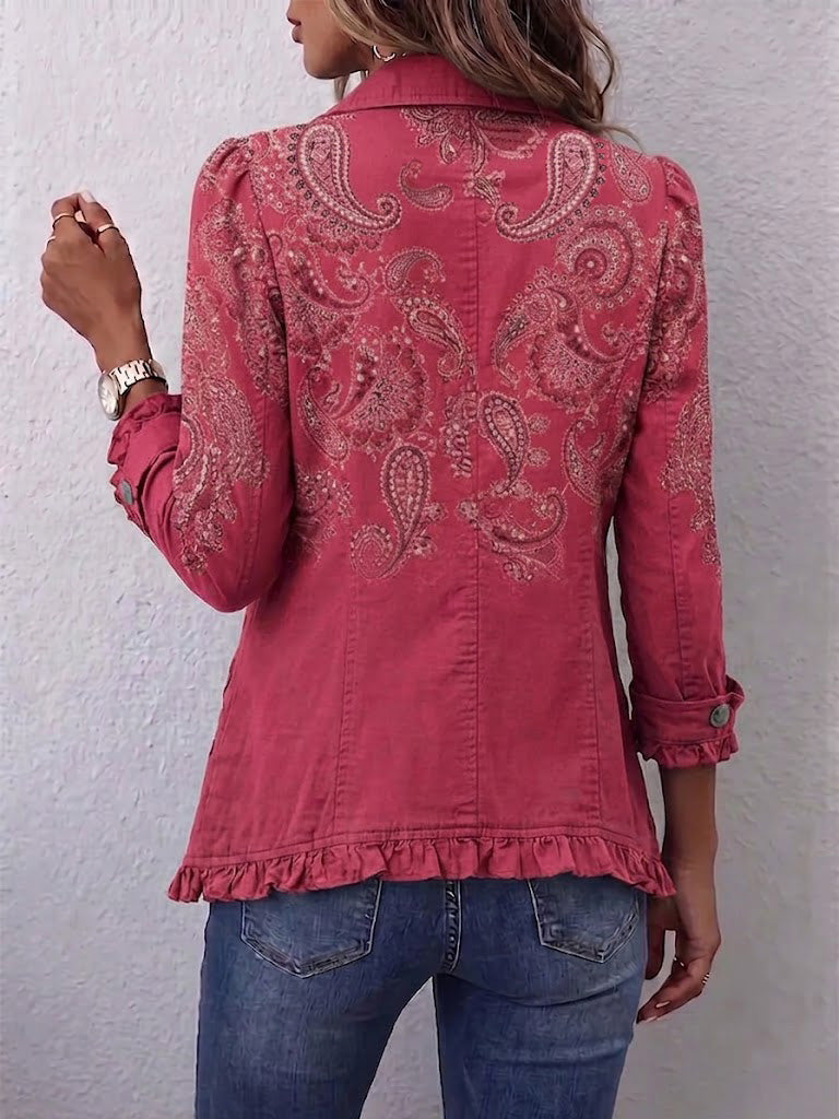Women's Vintage Paisley Print Ruffled Jacket