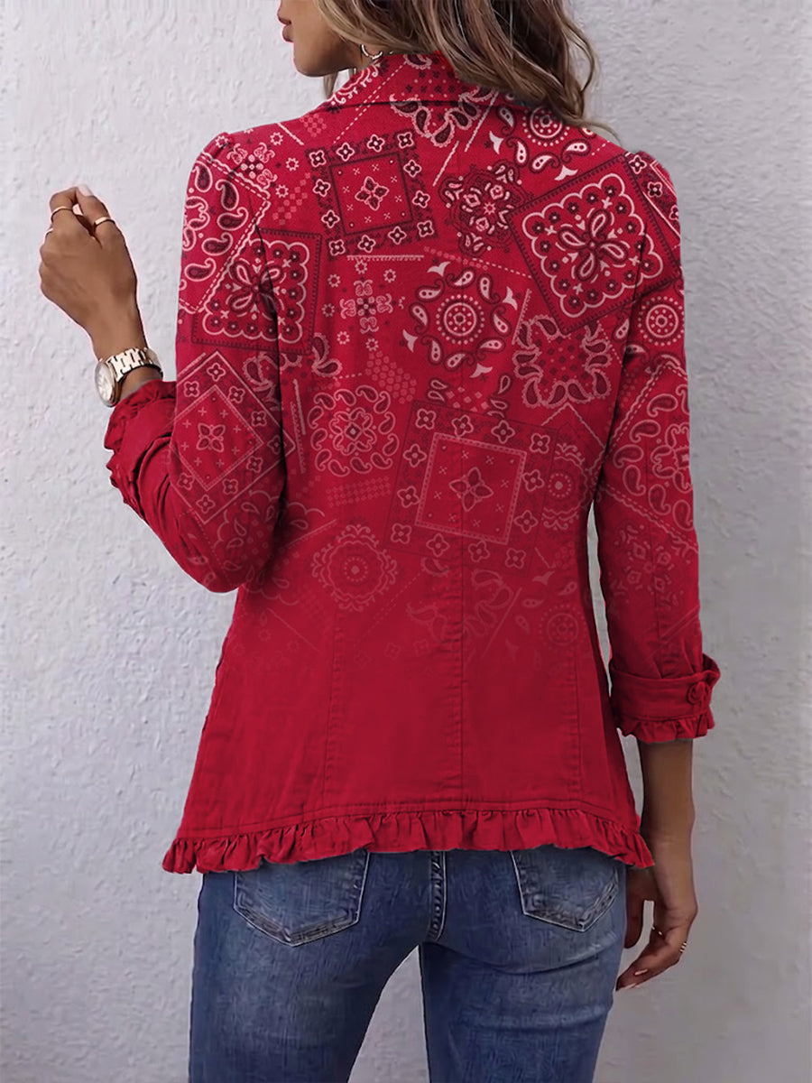 Women's Bohemian Paisley Ombré Print Ruffled Jacket