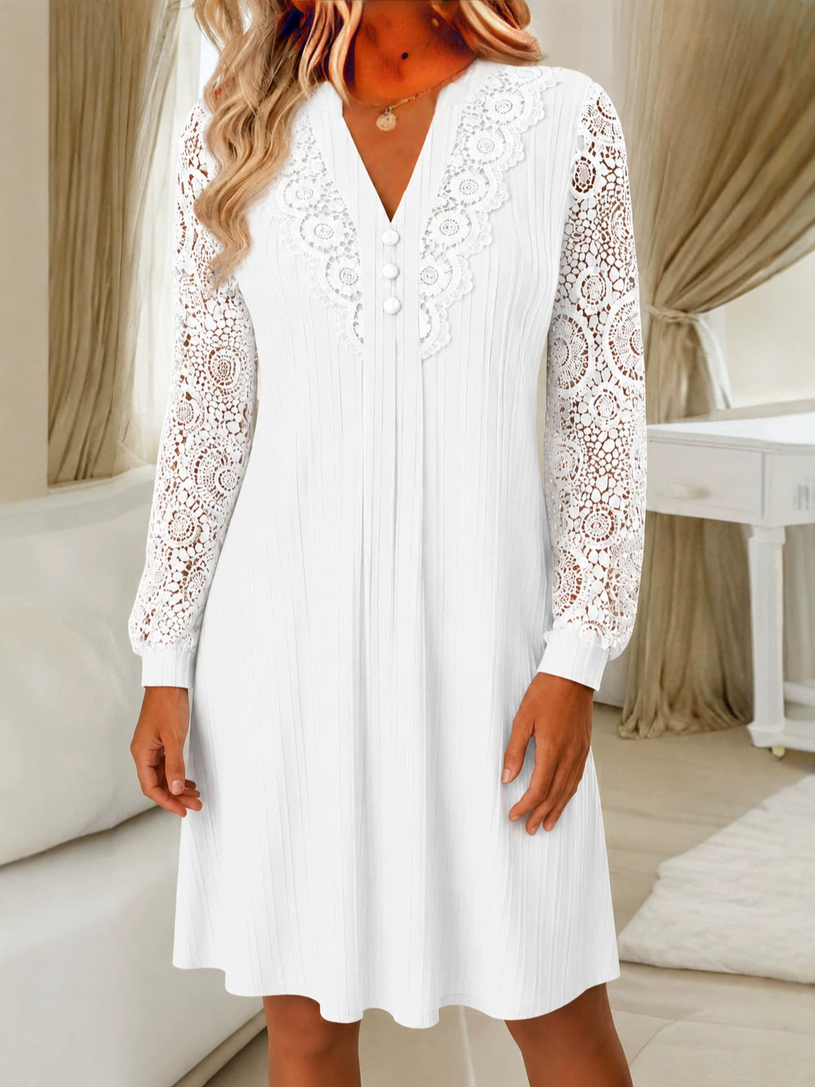 Rosalwen™ | Lace-Trim Pleated Dress