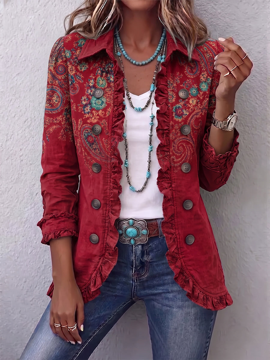 Fayrene™ | Bohemian Paisley Ruffle Jacket