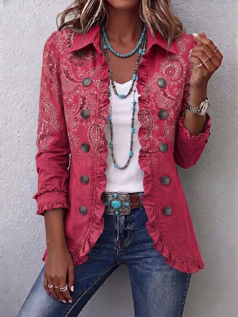 Women's Vintage Paisley Print Ruffled Jacket