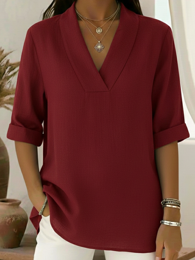 Junipera™ | Elegant Shawl Collar Linen Short-sleeved Shirt