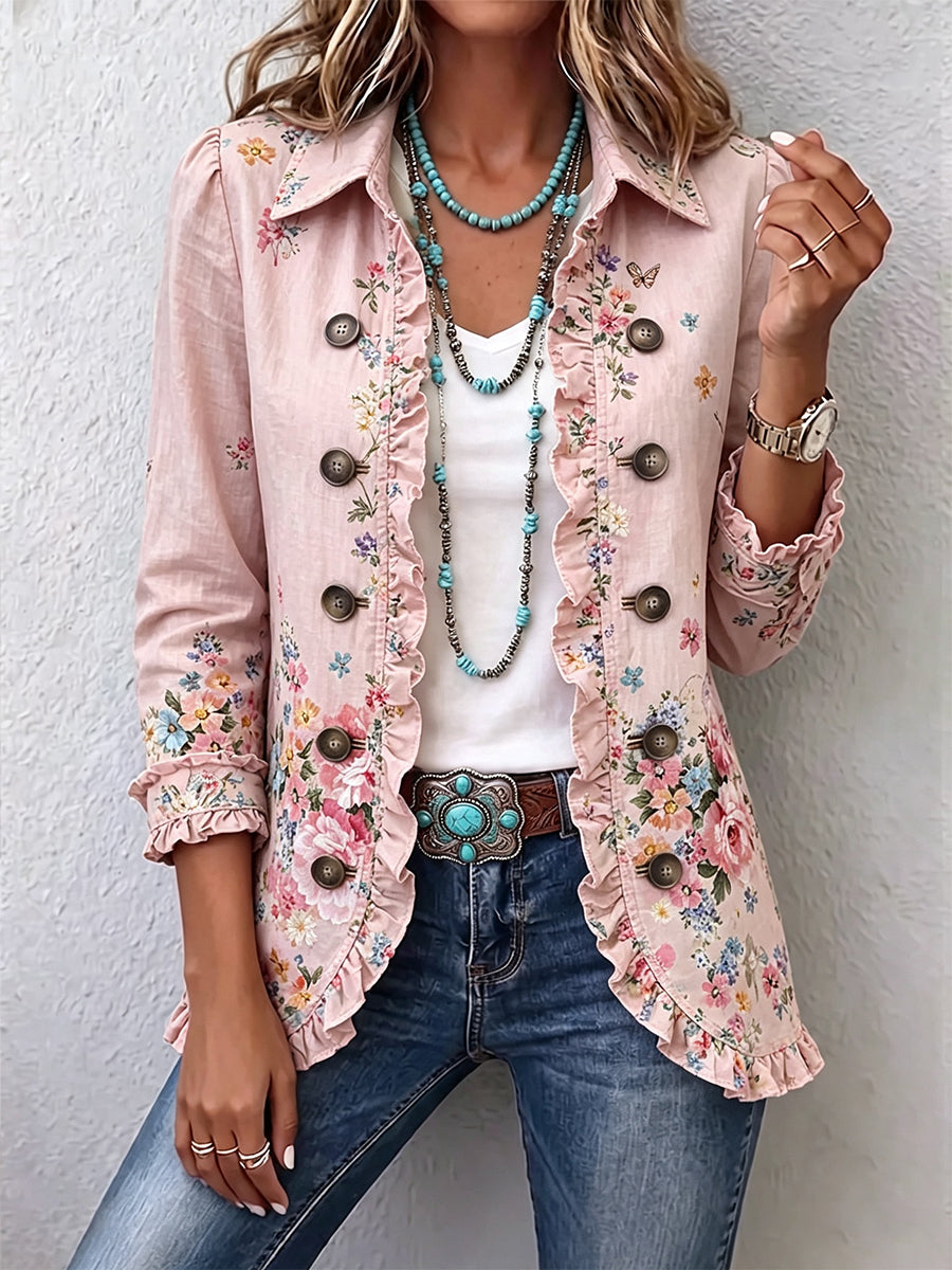Bettany™ | Floral Ruffle Button-Front Jacket