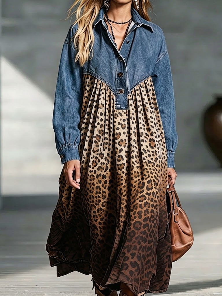 Mosselyn™ | Patchwork Leopard Print Maxi Dress