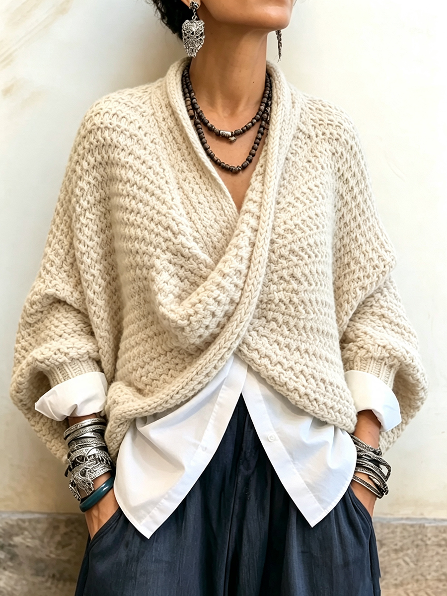 Paulina™ | Relaxed Batwing Sleeve Crossover V-Neck Sweater
