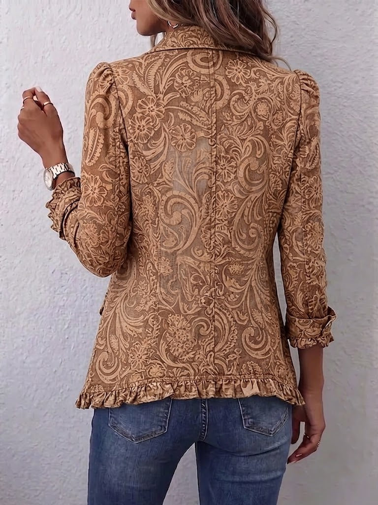 Women's Vintage Bohemian Floral Print Ruffled Jacket