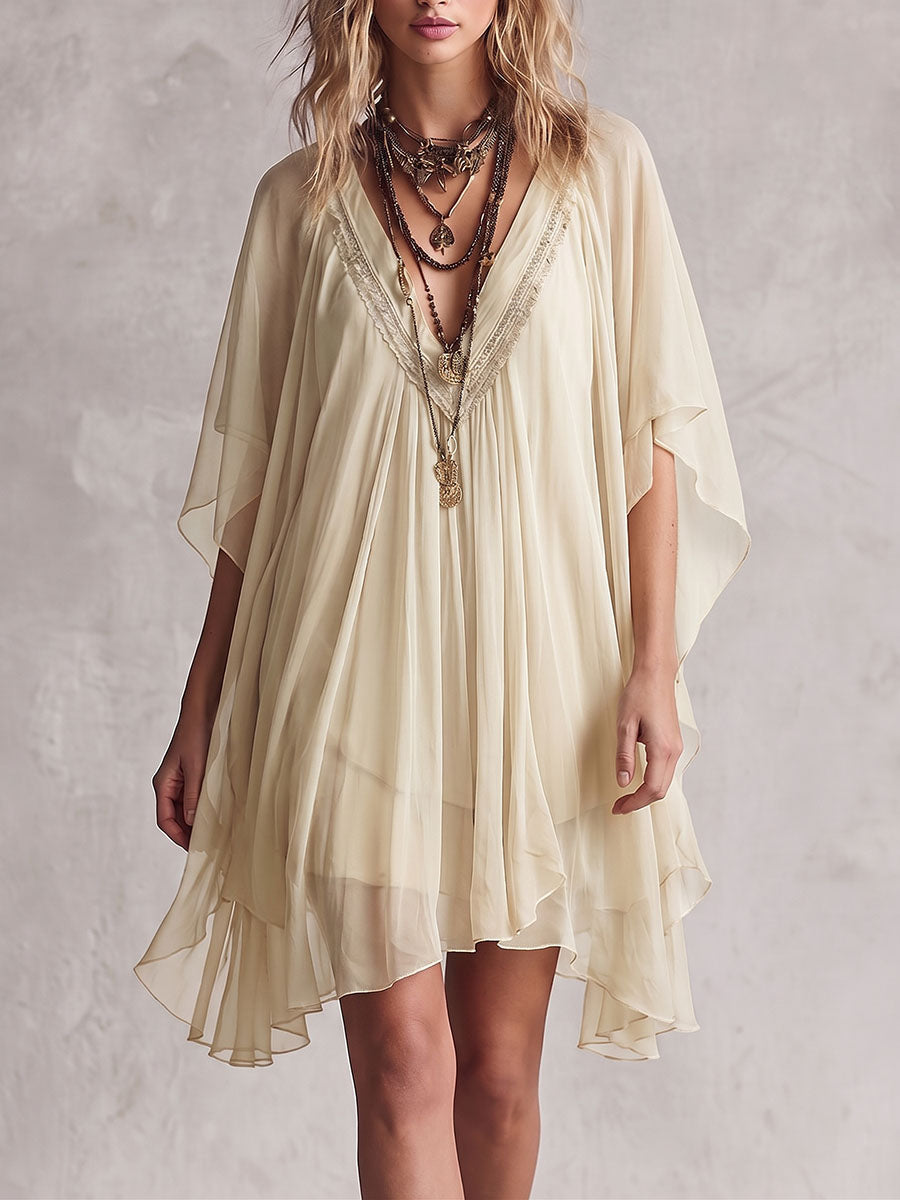 Moselle™ | V-Neck Butterfly Sleeve Loose Mini Dress