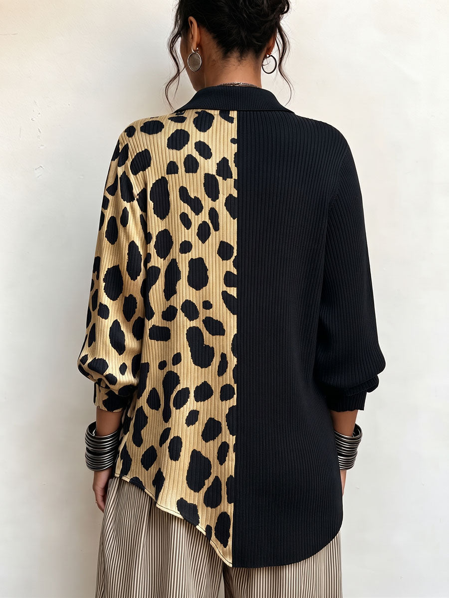 Isolvie™ | Bold Leopard Color-Block Asymmetric Sweater
