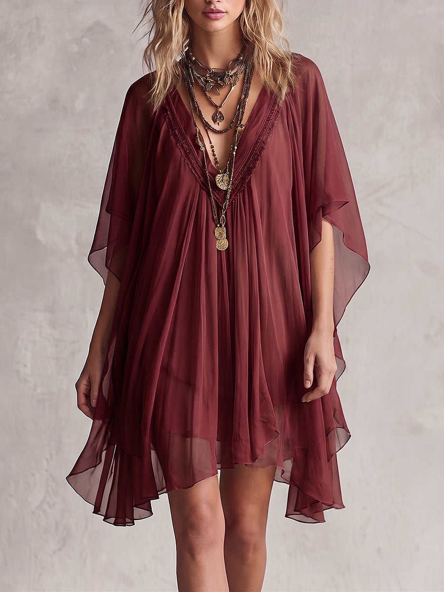 Moselle™ | V-Neck Butterfly Sleeve Loose Mini Dress