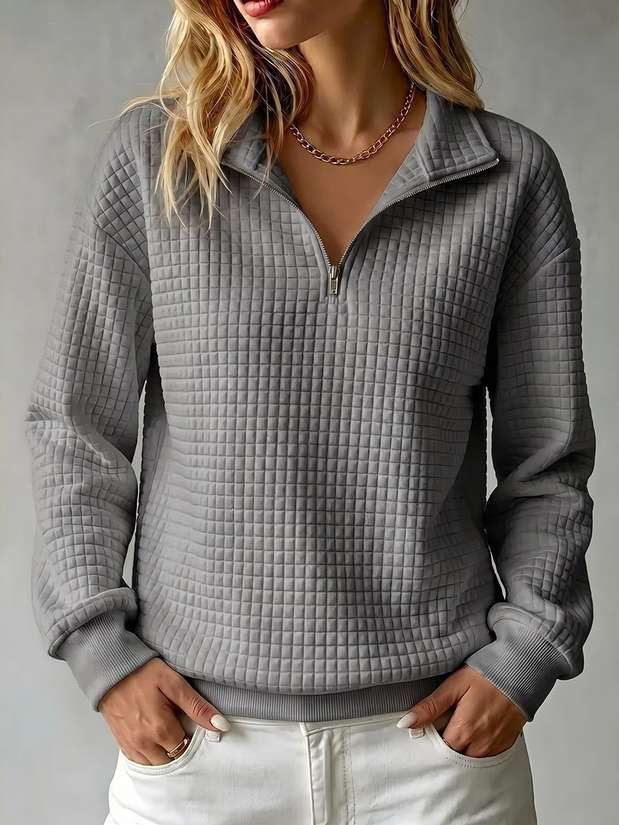 Brynmore™ | Solid Color Stand Collar Long Sleeve Casual Loose Waffle Knit Pullover