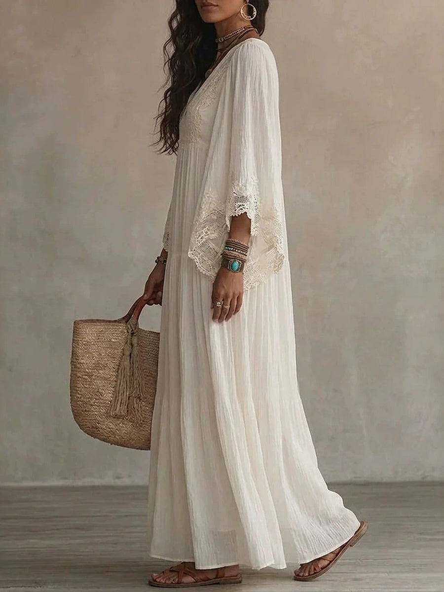 Roseveil™ | Lace-Trimmed Flowy Maxi Dress