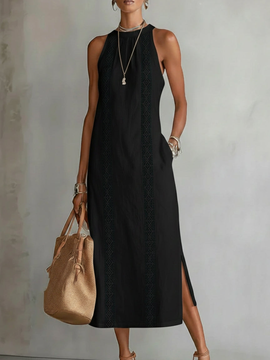 Valletta™ | Sleeveless Midi Dress with Mandarin Collar