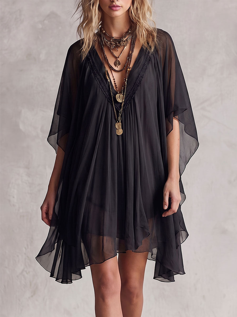 Moselle™ | V-Neck Butterfly Sleeve Loose Mini Dress
