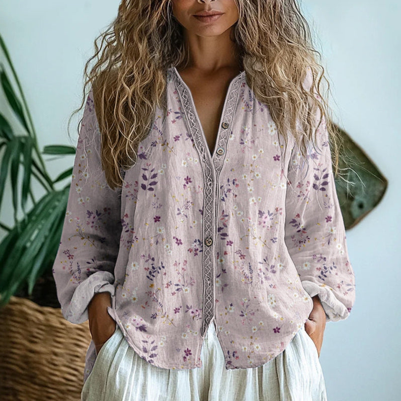 Isadora™ | Women's Printed V-Neck Long Sleeve Blouse