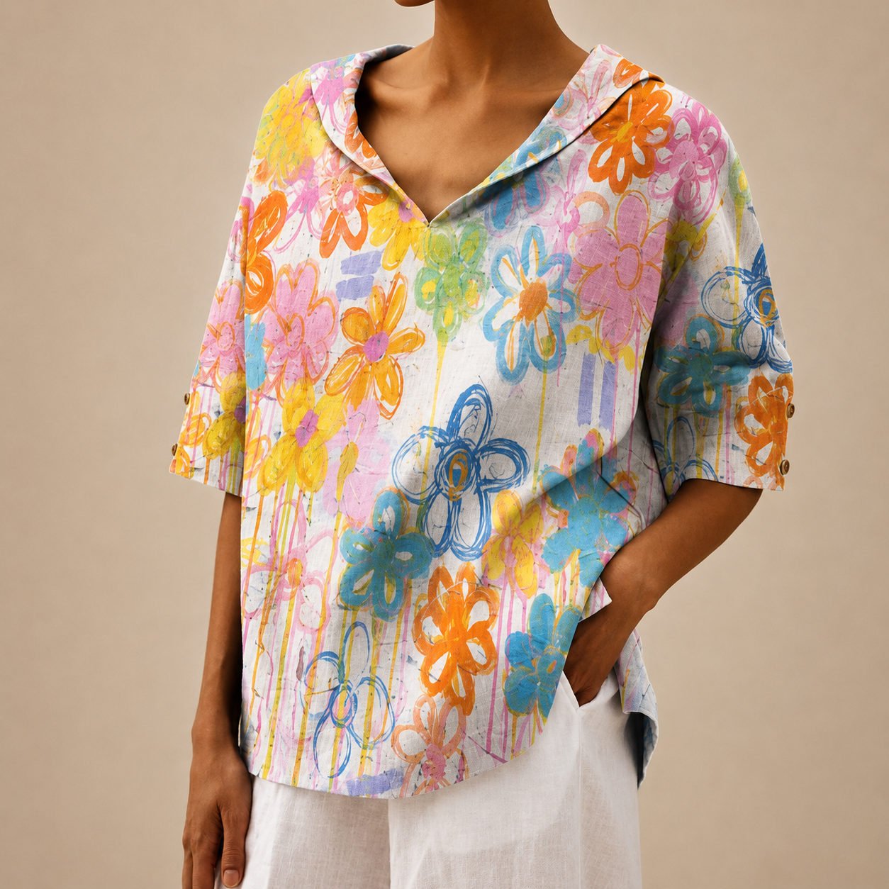 Pippa™ | Painted Daisy V-Neck Tunic
