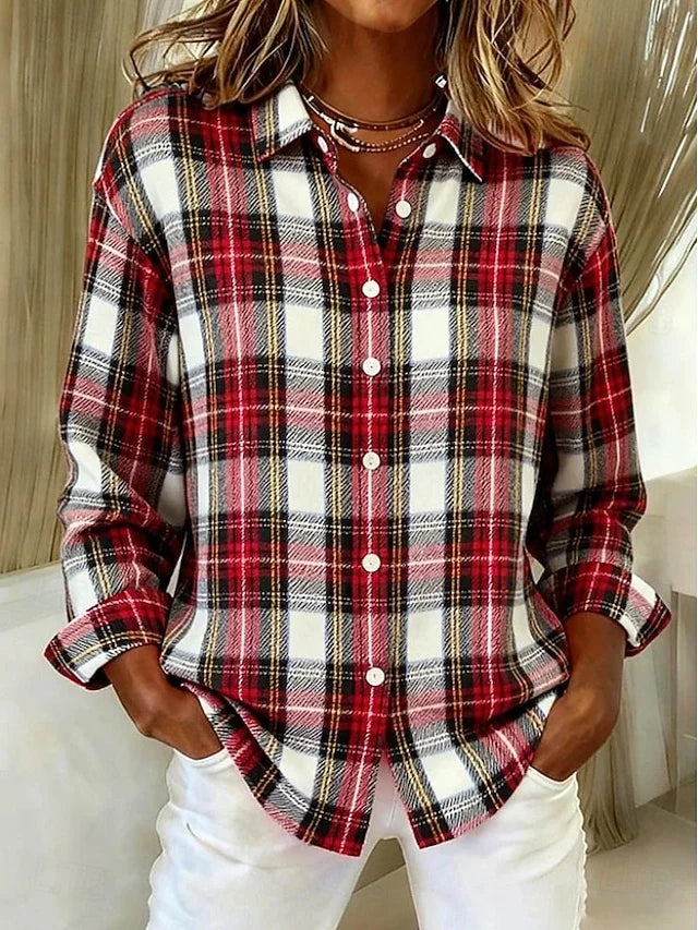 Dulcie™ | Vintage Plaid Button Front Blouse