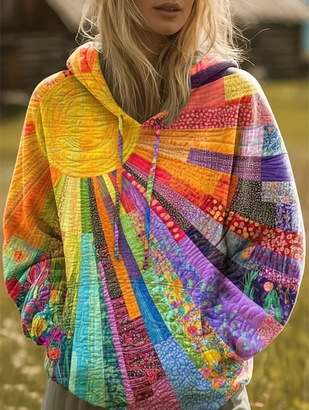 Mosaura™ | Bohemian Multicolor Patchwork Hoodie