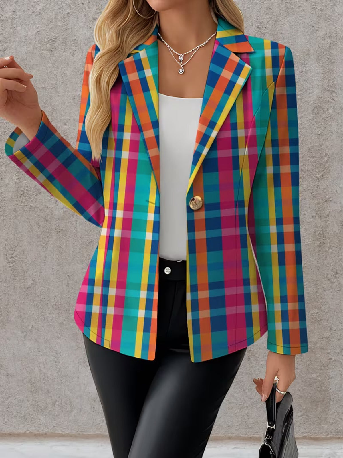 Rosaline™ | Rainbow Plaid Blazer