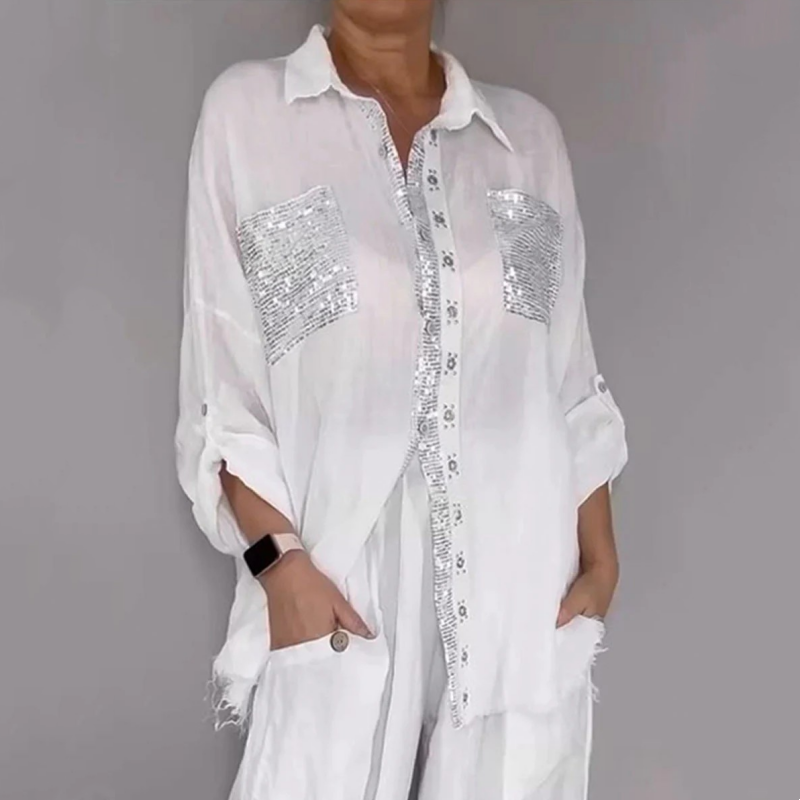 Fiorella™ | Sequin-Trimmed Button-Front Set