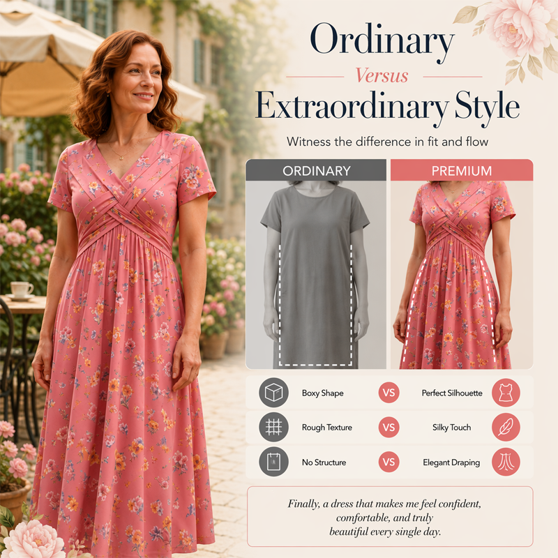 Junella™ | Floral V-Neck Twist-Waist Dress